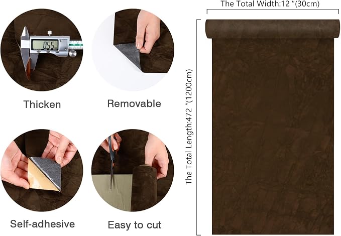 CHIHUT Brown Velvet Wallpaper Peel and Stick Self Adhesive Felt Drawer Liner - Image 8
