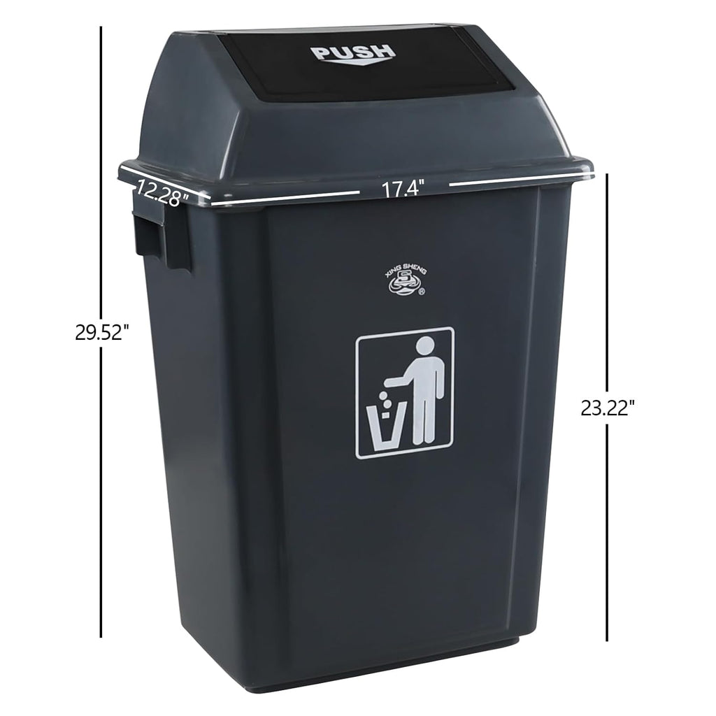 4-Pack Rectangular Waste Container with Swing Lid, 15 Gallon Commercial Trash Can, Gray