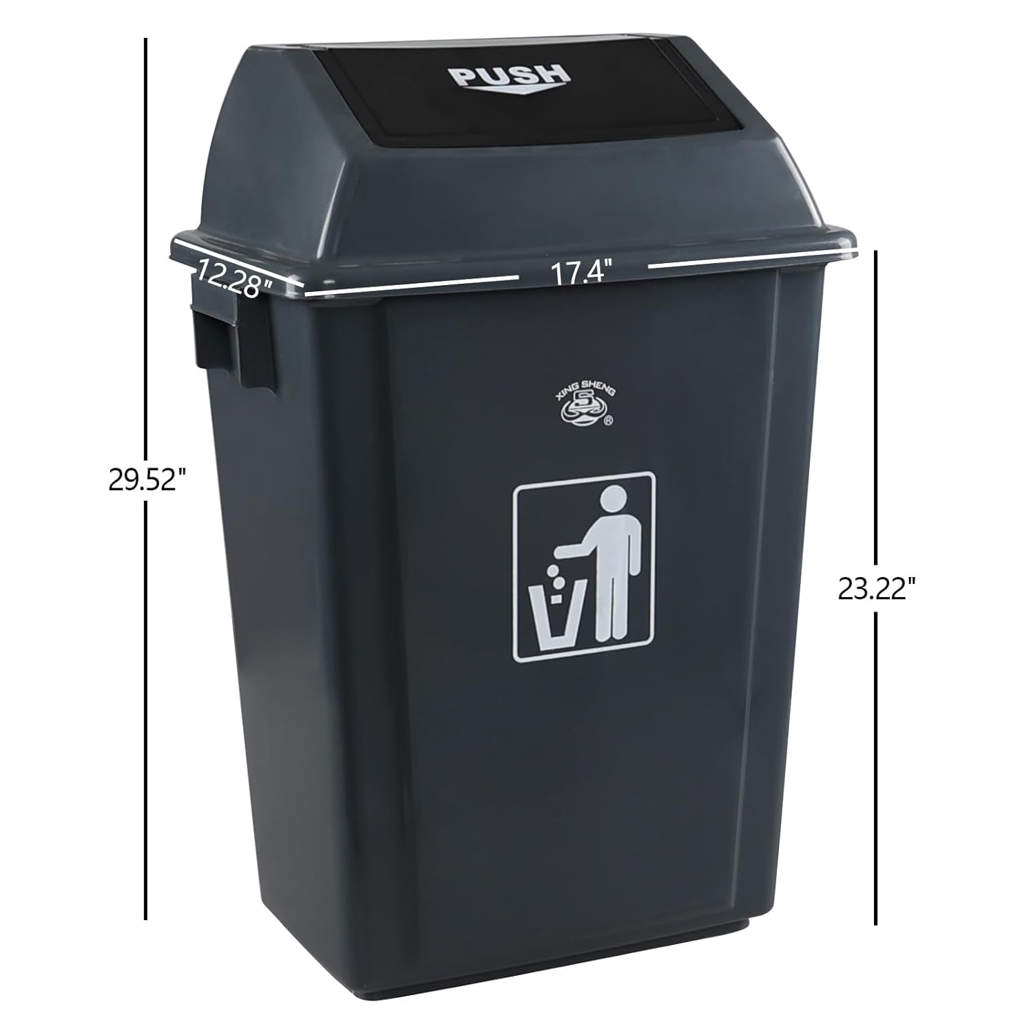 4-Pack Rectangular Waste Container with Swing Lid, 15 Gallon Commercial Trash Can, Gray