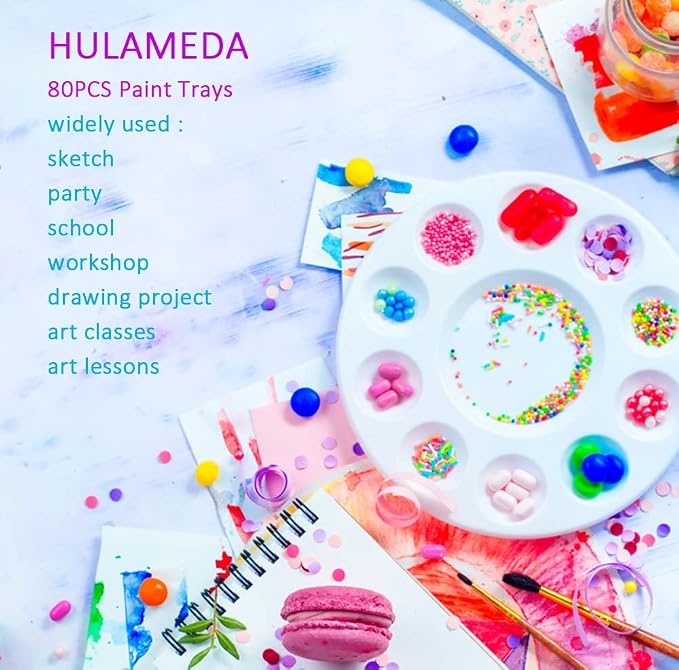 Hulameda 80pcs Paint Tray Palettes, Paint Palettes | Plastic Round Paint Pallets - Image 5
