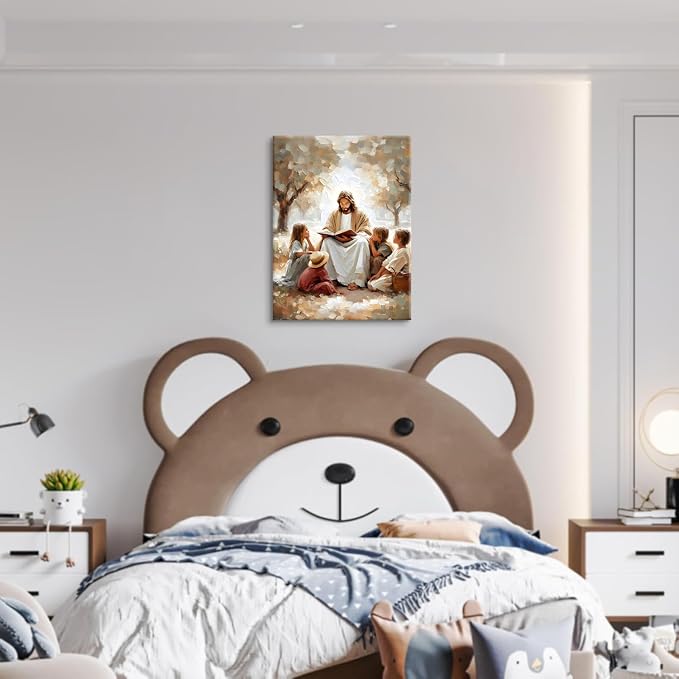 Jesus With Children Canvas Wall Art Jesus Teaching Children picture Wall Decor - Image 4