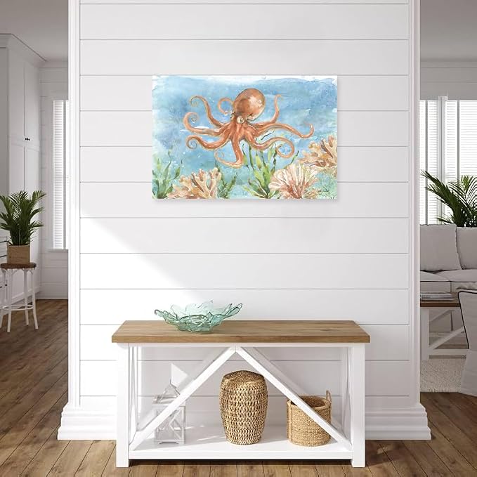 Octopus Canvas Wall Art Ocean Under Sea Life Painting Nautical Marine Life - Image 3
