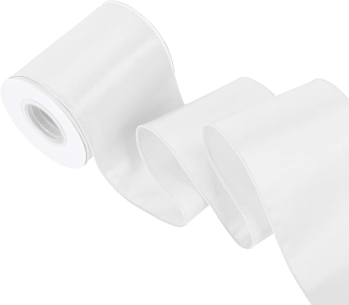 White 4 Inch 15 Yards Satin Wired Ribbon Easter Ribbons by Simplegoal