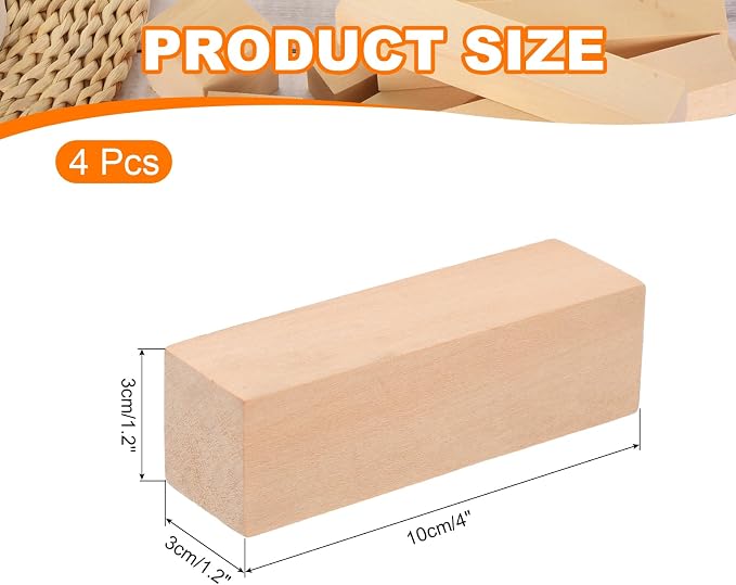 MECCANIXITY 4Pcs Basswood Carving Block, 1.2"x1.2"x4" Square Wooden Dowels - Image 2