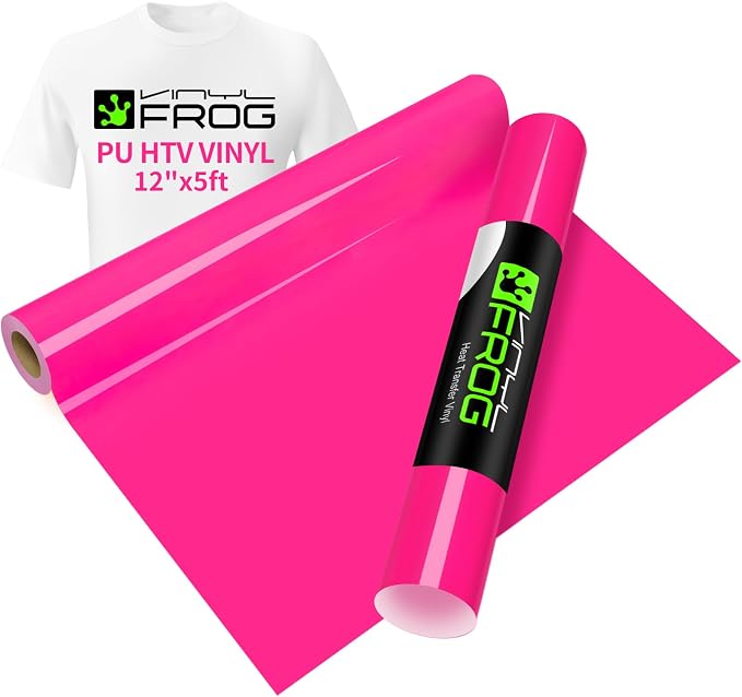 VINYL FROG Hot Pink Heat Transfer Vinyl Roll 12" x5ft Matte HTV Vinyl | Neon by VINYLFROG