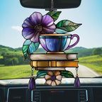 Hibiscus Tea Cup and Books Acrylic Suncatcher Stained Glass Effect Window Car - Image 5