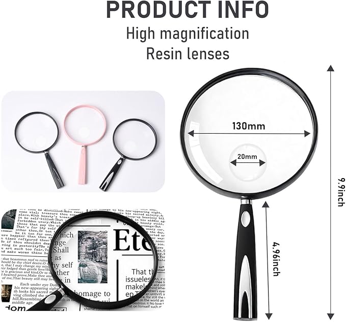 Feosky Handheld Reading Magnifier, 10X Magnifier, 130mm Shatterproof Lens - Image 2