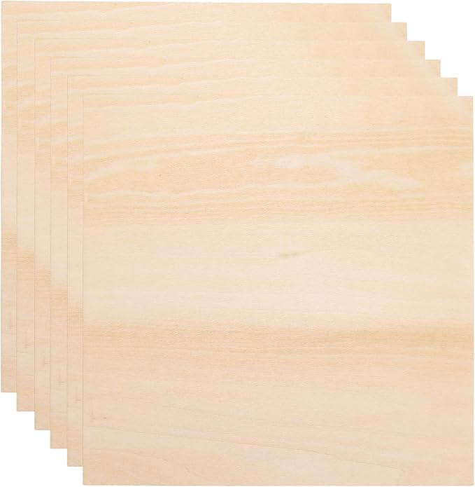 HARFINGTON 6pcs 2mm Basswood Plywood Sheets 8" x 8" x 3/32" Thin Unfinished by HARFINGTON