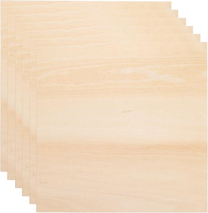 HARFINGTON 6pcs 3mm Basswood Plywood Sheets 8" x 8" x 1/8" Thin Unfinished by HARFINGTON