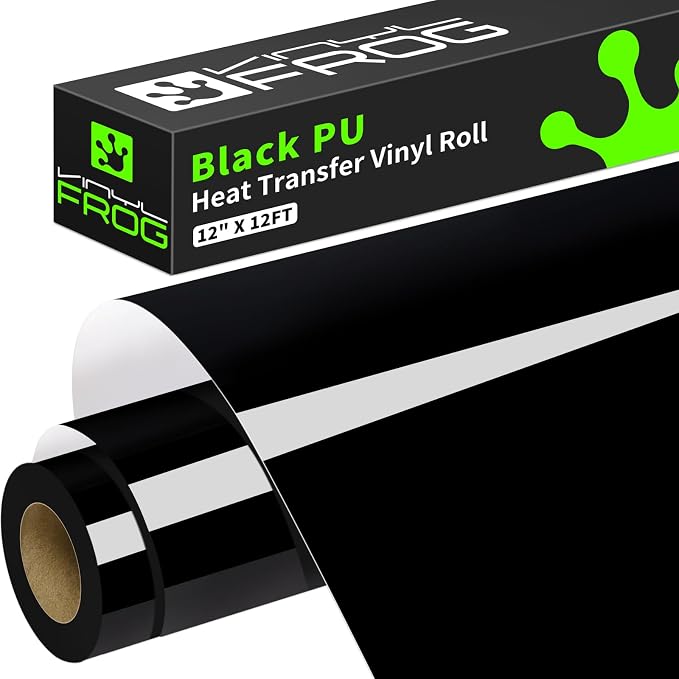 VINYL FROG Black Heat Transfer Vinyl Roll 12" x12ft Matte HTV Vinyl | Black by VINYLFROG