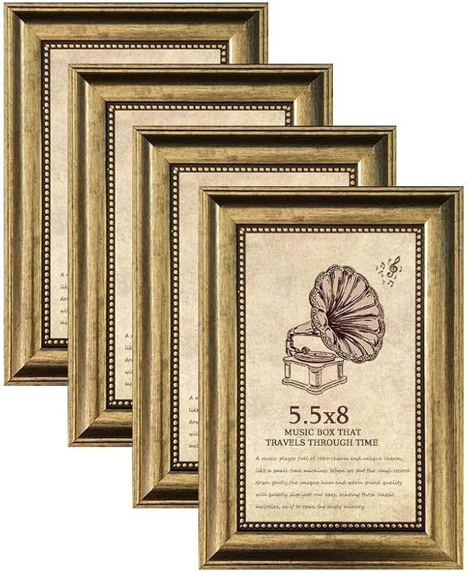 5.5x8 Picture Frame Set of 4, Vintage Picture Frame Gold Frames Ornate Vintage by TKYGU