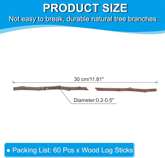 PATIKIL 60 Pcs / 30cm Wood Log Sticks, 0.2-0.5inch in Diameter Natural Driftwood - Image 2