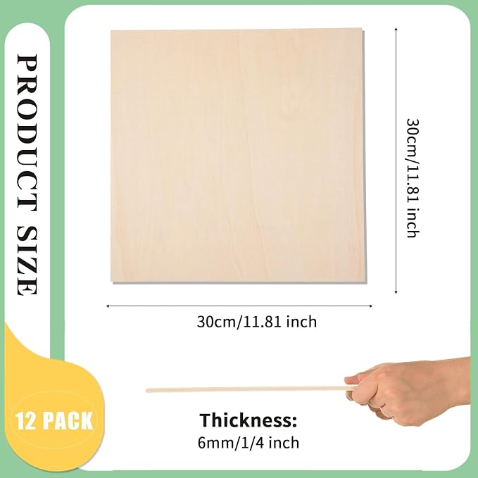 12 Pack 12 x 12 x 1/4 Inch-6mm Thick Basswood Sheets - Image 2