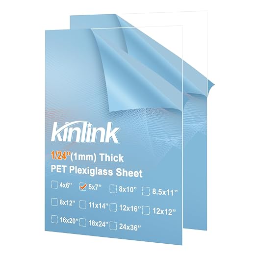 KINLINK 5x7 Plexiglass Sheets 1/24 inch Thick, 1mm Clear PET Plastic Sheet by KINLINK