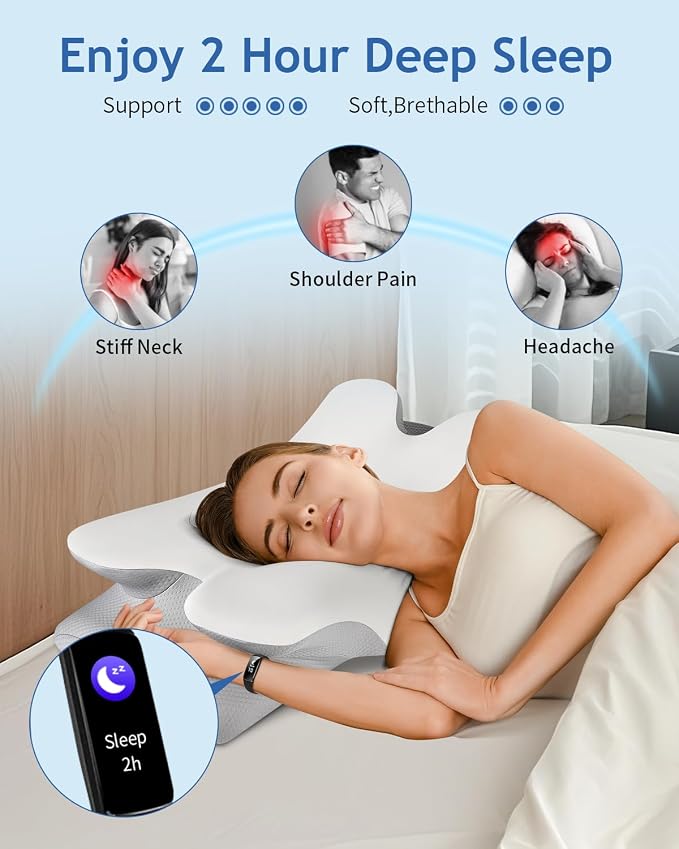 Cervical Neck Pillow for Pain Relief Sleeping, Cooling Ergonomic Contour Side - Image 2