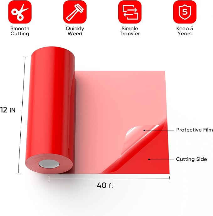 Red Permanent Vinyl for Cricut Cutting Machine, Waterproof, Durable Red Vinyl - Image 3