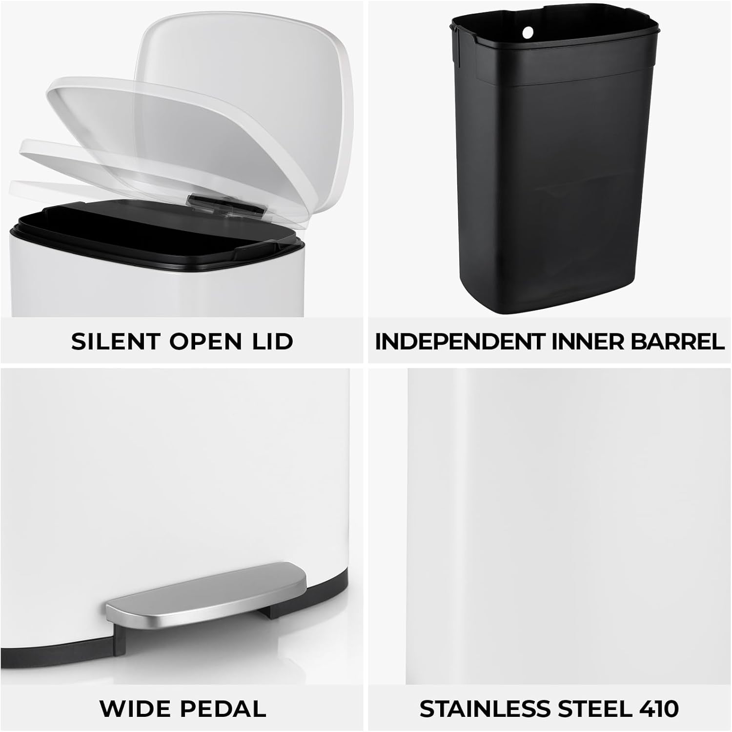 8 Gal Kitchen Trash Can, 30L Recycling or Garbage Bin, Brushed Stainless Steel Waste Basket, Soft&Quiet Close Dustbin, with Step-On Pedal, Removable Inner Bucket, for Home, Office, LIving Room