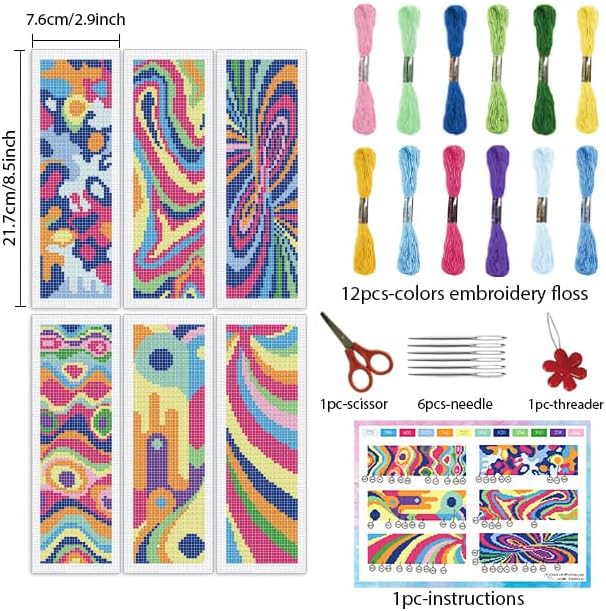 INFUNLY 6pcs Abstract Art DIY Cross Stitch Bookmark Kits - Image 2