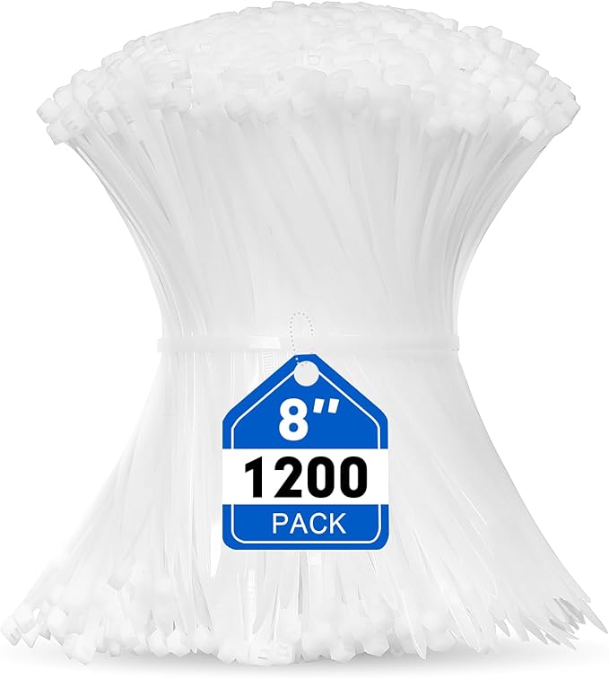 Zip Ties, RAZCC 1200pcs Cable Zip Ties 8 Inch, Heavy Duty White Plastic Wire by RAZCC