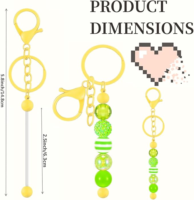 6Pcs Beadable Keychain Bars Blanks Bead Keychain Bar Metal Beaded Keychains - Image 2