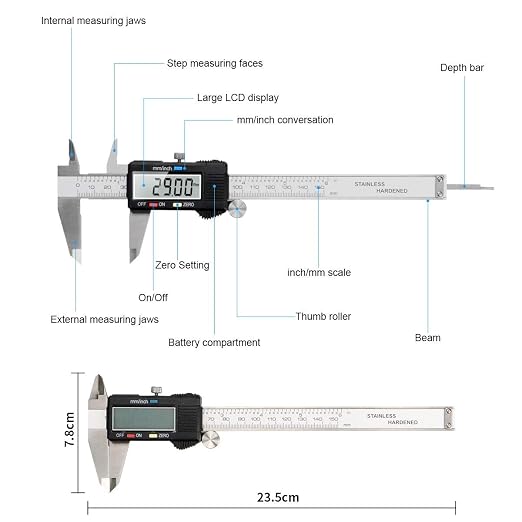 Caliper Measuring Tool, Qfun Vernier Digital Caliper Stainless Steel 6 - Image 2