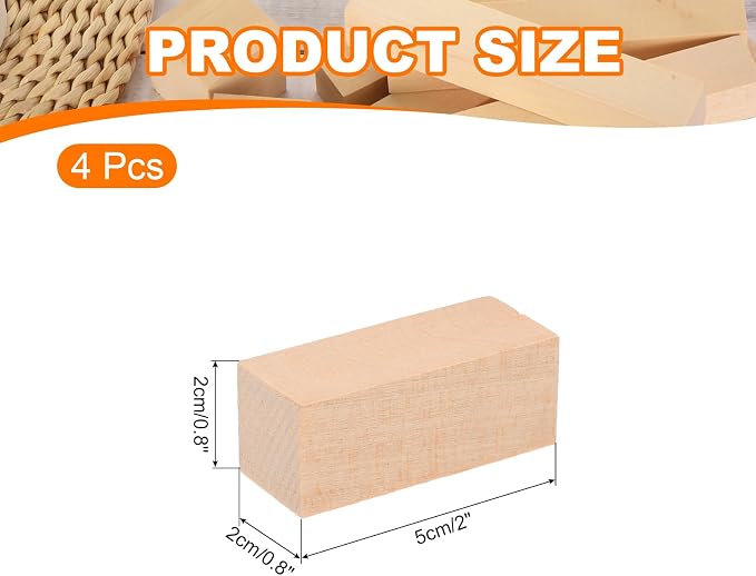 MECCANIXITY 4Pcs Basswood Carving Block, 0.8"x0.8"x2" Square Wooden Dowels - Image 2