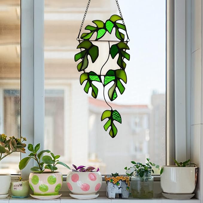 BOXCASA Monstera Leaf Stained Glass Suncatcher Window Hanging Plant Gift | - Image 9