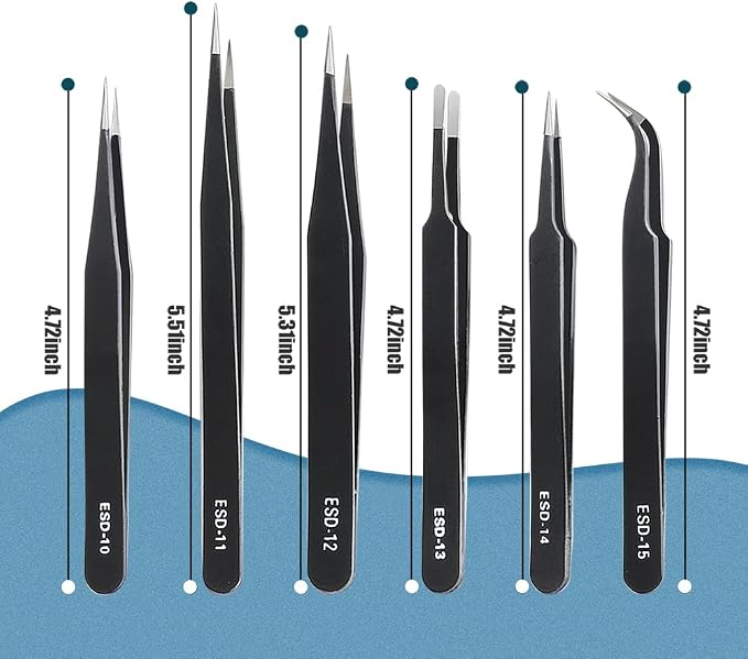 6 Pcs Precision Tweezers Set, Premium Anti-Static Stainless Steel Tweezer - Image 3