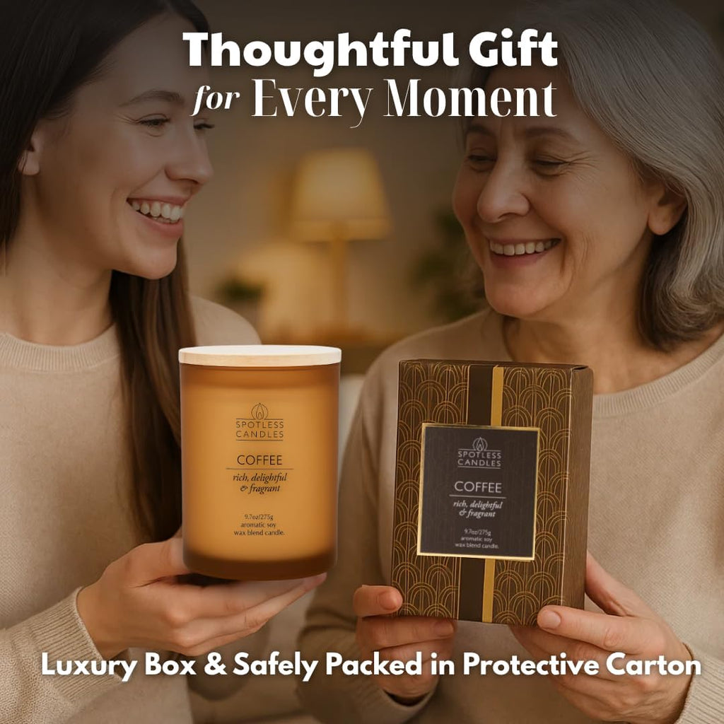 Coffee Candle - 9.7oz Frosted Jar Candles with Wooden Wick in Gift Box & Branded Shipper- Coffee Scented Candle