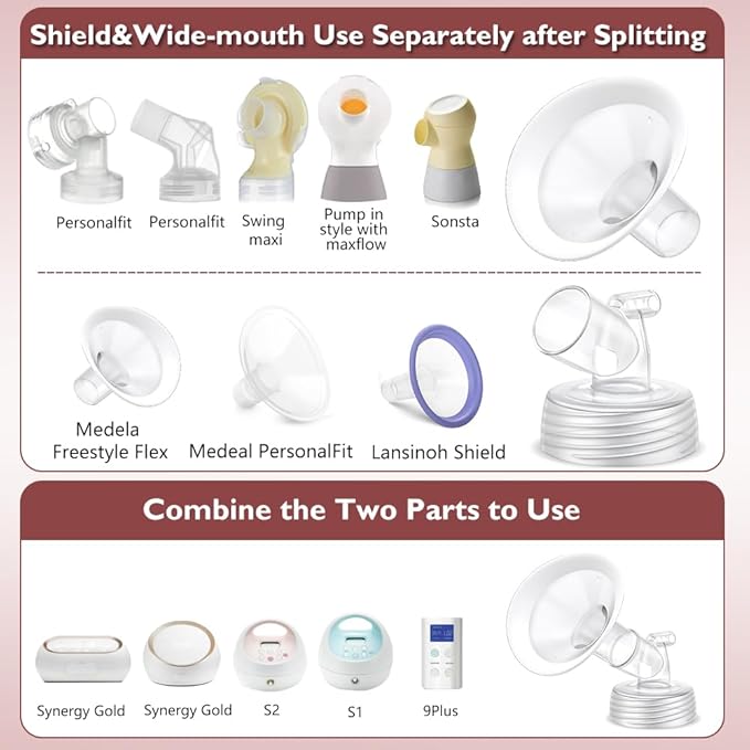 Full Breast Pump Parts with 19mm Oval Soft Rim Flanges and Wide-Mouth Base Connector for Spectra S2 S1 9 Plus SG, Medela, Lansinoh Pumps, Include Flange, Valve, Backflow Protector, Tubing and Bottle