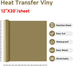 RENLITONG Soil Golden Iron on Vinyl 12Inch by 20ft Roll Heat Transfer Vinyl - Image 2