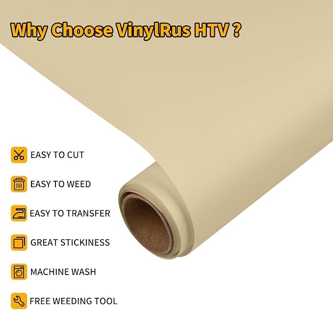 VinylRus Heat Transfer Vinyl-12” x 6ft Tan Iron on Vinyl Roll - Image 3
