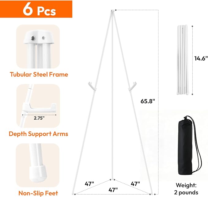 JEAWIWI 6PCS White Easel Stand for Wedding Sign Stand, 66 Inch Adjustable Metal - Image 2