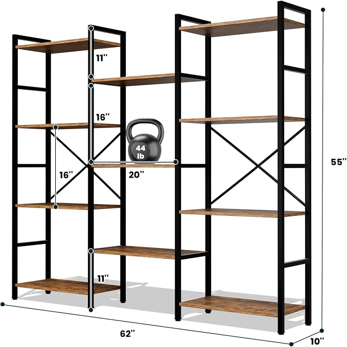 GRUSIGN Triple 4 Tier Book Shelf, Modern Bookcase Shelf, Freestanding Large - Image 3