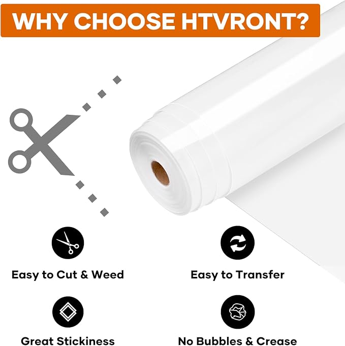 HTVRONT Heat Transfer Vinyl White Iron on Vinyl-12 x 60FT White HTV Vinyl Roll - Image 3