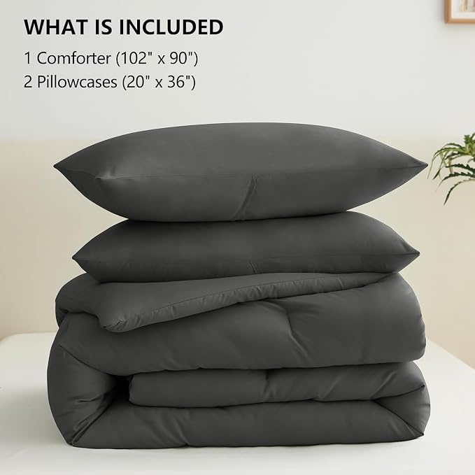 CozyLux King Size Comforter Set Dark Grey, 3 Pieces Solid Comforters King Size - Image 6