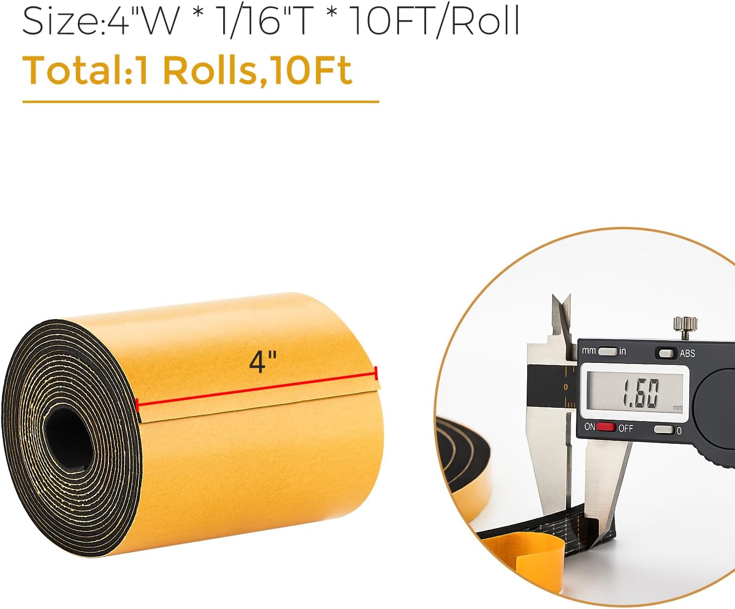 10 Feet Weather Stripping Door Seal, 4" Wide X 1/16" Thick Door Seal Strip High Density Foam Tape Adhesive Strip for Door Soundproofing,Window Insulation (4" x 1/16" x 10FT,Black)