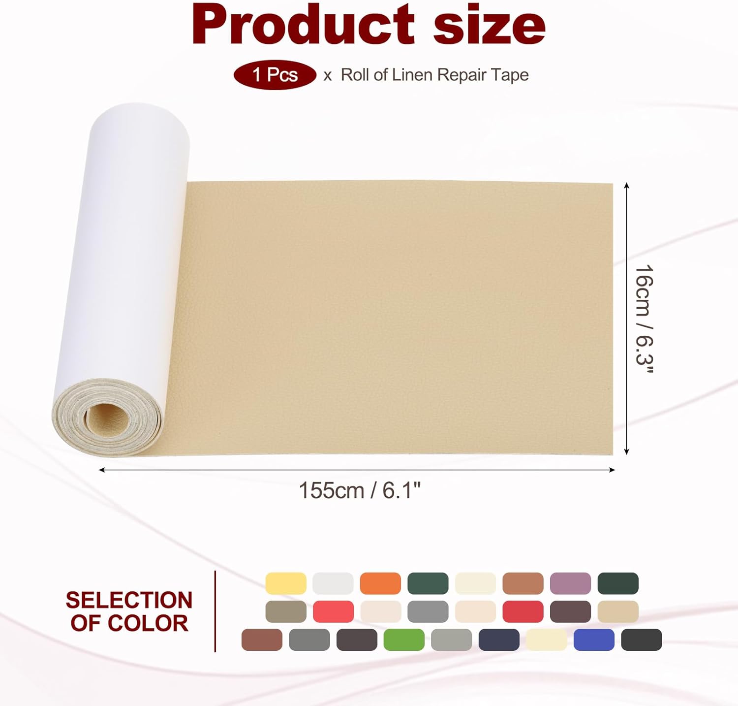 PATIKIL Leather Patches Tape for Furniture, 6.3 x 61 Inch Self Adhesive Vinyl Leather Repair Kit Cover Sheet for Couch, Sofa, Car Seats, Office Chair, Rice Apricot
