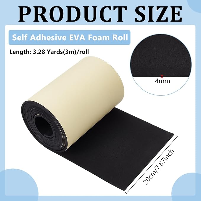 BENECREAT 118x8 Inch Black Self Adhesive EVA Foam Roll, 4mm Thick Waterproof - Image 2