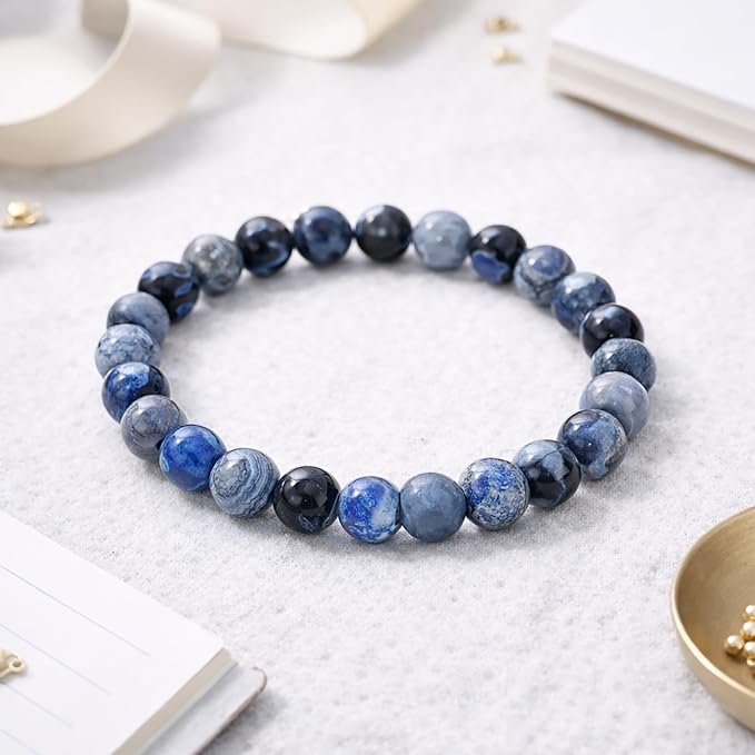 35pcs Round Loose Blue&Grey Fire Agate Beads - Image 4