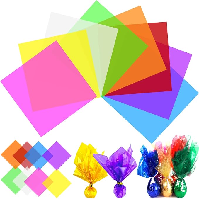 120Pcs Colored Cellophane Sheets, Transparent Plastic Sheets, Cellophane Wrap by Unknown