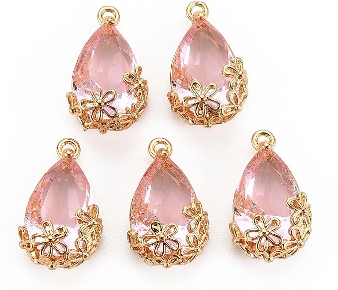 FASHEWELRY 50Pcs Faceted Teardrop Glass Charms Transparent Crystal Drop Pendants by FASHEWELRY