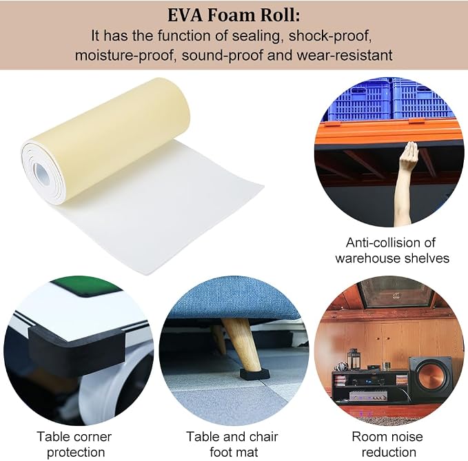 BENECREAT 78.7x12 inch White Self-Adhesive EVA Foam Roll, 5mm Thick Sticky - Image 6