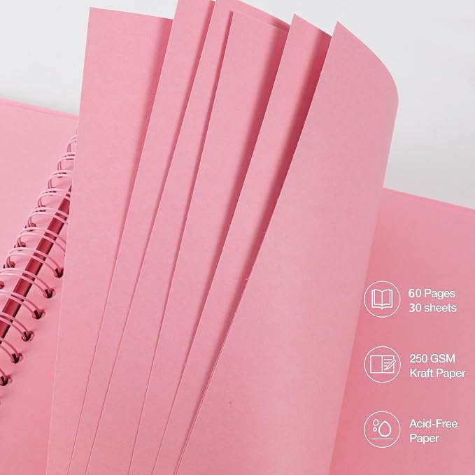 RECUTMS 12x12 Scrapbook 60 Pages Kraft Paper DIY Anniversary Album Pink | 250gsm - Image 5