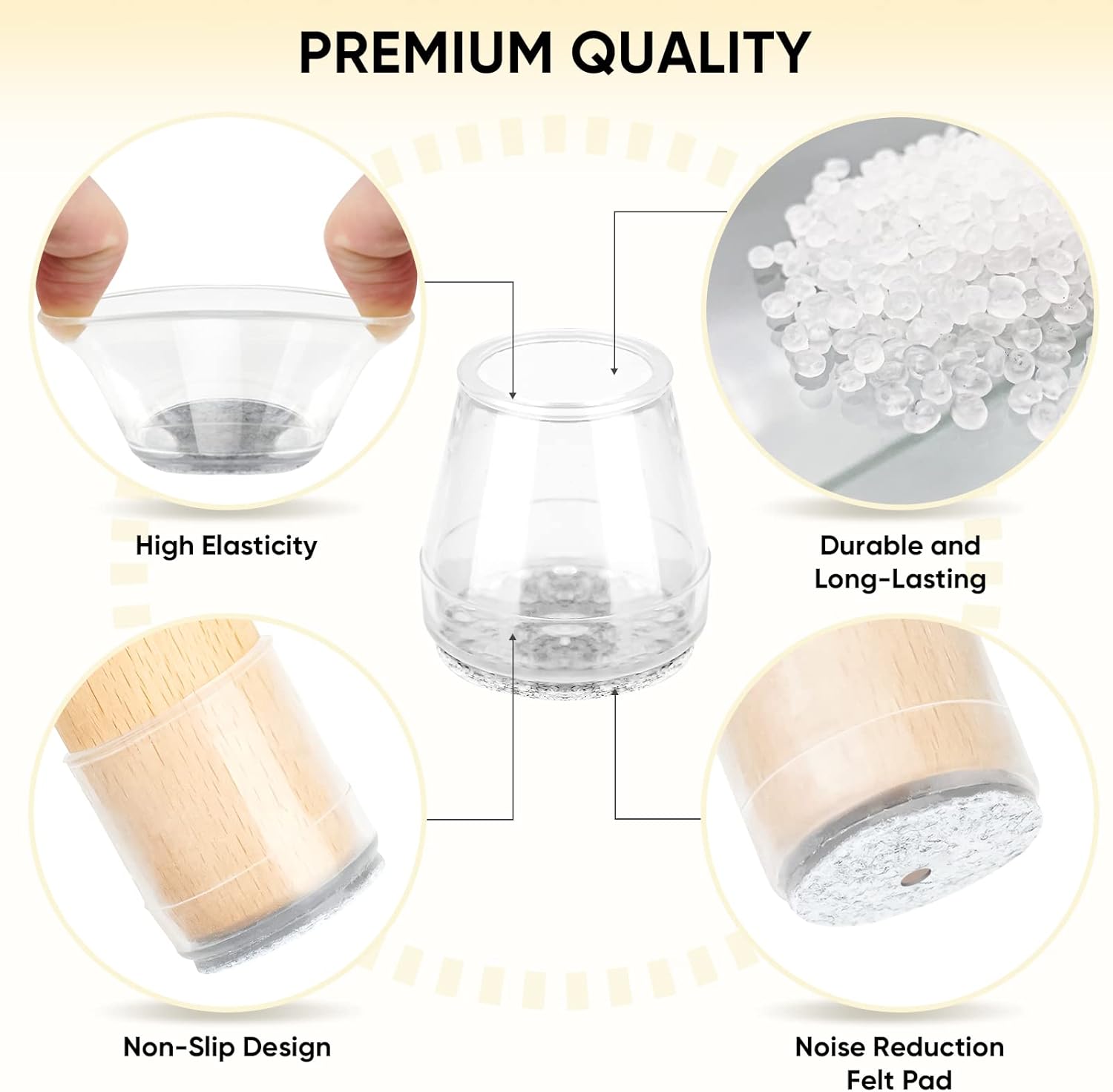 BALEINE 24 Pack Silicone Chair Leg Floor Protectors, Stool Leg Protectors Cap, Non-Slip Chair Leg Caps for Hardwood Floors (Clear Combo 24 Pack)