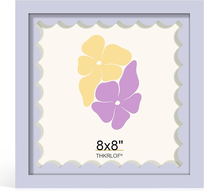 8x8 Picture Frame with Wavy Mat, Wooden Real Glass 8 x 8 Photo Frame by THKRLOF