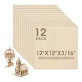 12 Pack Basswood Sheets 12"×12"×3/16" Unfinished Plywood Sheet | Smooth Thin by Unknown