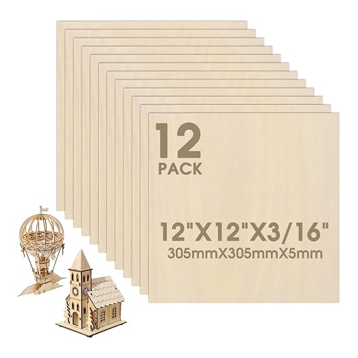 12 Pack Basswood Sheets 12"×12"×3/16" Unfinished Plywood Sheet | Smooth Thin by Unknown