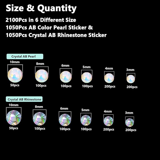 2100Pcs Self Adhesive Pearls and Rhinestone Sticker, Stick on Rhinestone Hair - Image 3