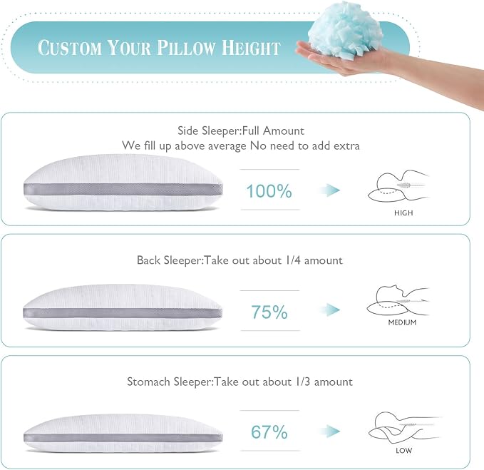 Meoflaw Cooling King Size Bed Pillows, Shredded Memory Foam Support - Image 4